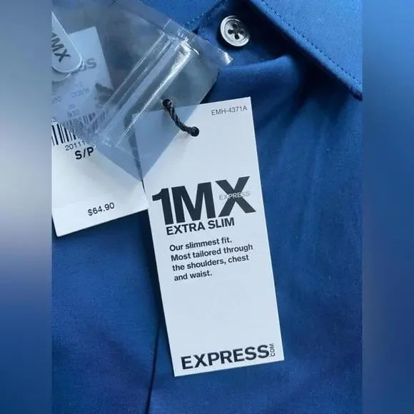 NWT Express 1MX Modern Fit Slim Blue Button Down Shirt Small - Picture 8 of 9